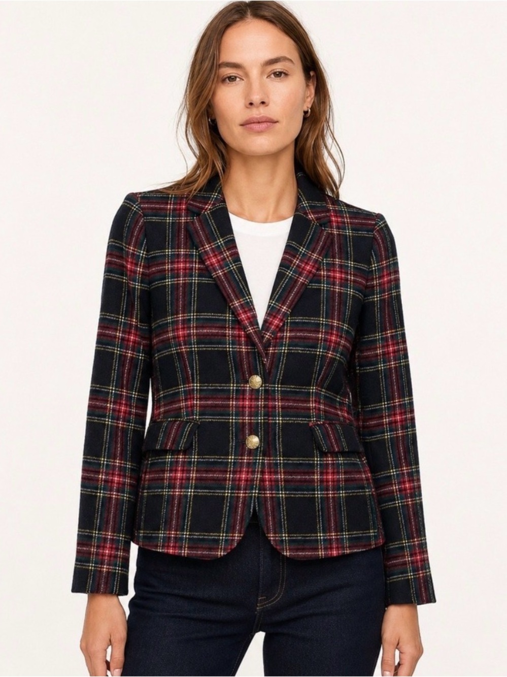 J.Crew Schoolboy Blazer Jacket
Plaid Tartan Wool Blend Gold
Crest Button Preppy